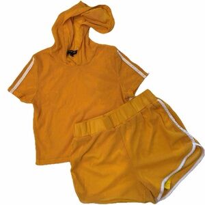 Peachy Girl Yellow Mesh Hoodie & Shorts Set